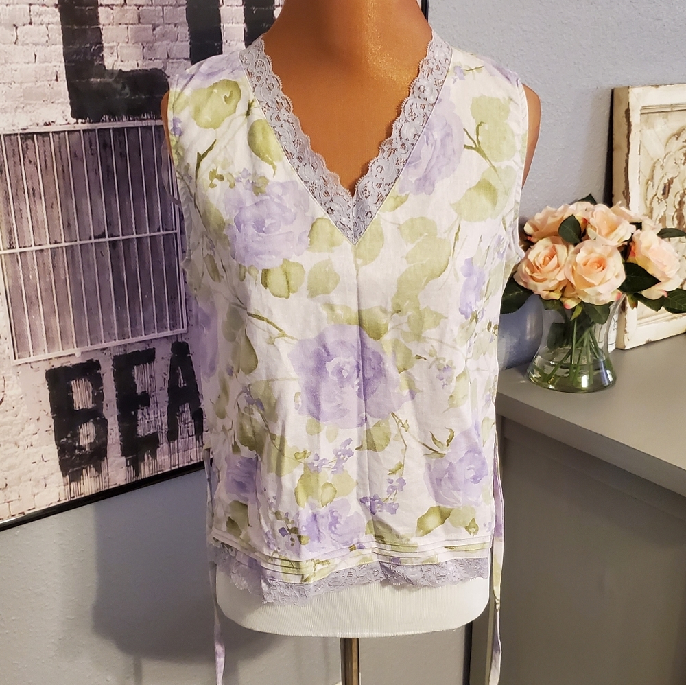 🌞 Vintage Sleeveless Linen Blouse Size Med